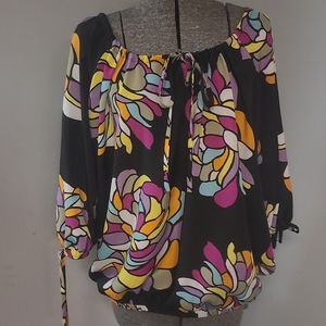 SZ 2 STAINED GLASS PRINT TUNIC TOP WITH ELASTIC AT HEM,SLIT SLEEVE,DRAWSTING